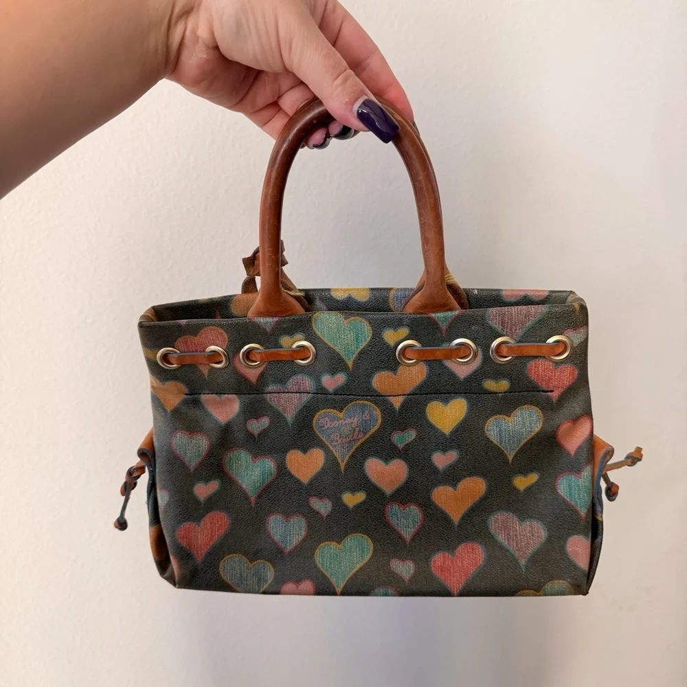Y2K Vintage Dooney & Bourke Crayon Heart Coated Canvas Mini Top Handle